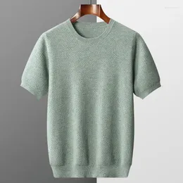 Men's T Shirts 2023 T-Shirt Round Neck Pullover Short Sleeve Autumn Winter Honeycomb Stitch Woolen Sweater Casual