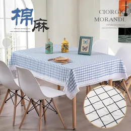 Table Cloth Fabric Cotton And Linen Living Room Tablecloth Waterproof Grid Simple Mat Dining