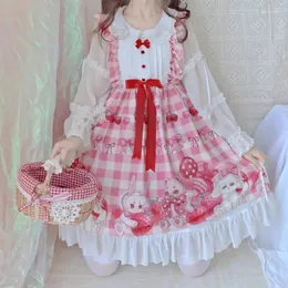 Sukienki swobodne Japonia Kawaii Pink Lolita Sweet Truskawki bez rękawów Jsk Dress Girl's Princess Party Cosplay