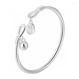 Bangle Sterling Silver Color Zhaocai Bell Charm Bracelets for Women Hand Chain Link Orignal Fashion Jewelry