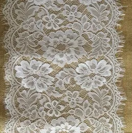 Table Runner 34cmx 300cm rústico de estopa natural chique e renda para rolo de casamento/festa vintage com fita de 29 cm