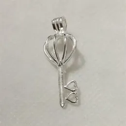 925 Silver Double Heart Love Key Locket Cage Sterling Silver Pearl Bead Pendant Fiting For DIY Fashion Armband Halsbandsmycken247y