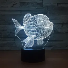 Art Deco Fish 3D LED Night Light 7 Color Touch Switch Plastlampor Plastlampor 3D USB Powered Night Light Atmosphere Novel L219C