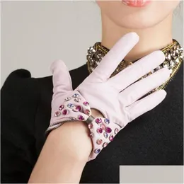 Five Fingers Gloves High Quality Colorf Diamond Womens Really Leather Short Fashion Warm Import Sheepskin Guantes Drop Delivery Dhaq2