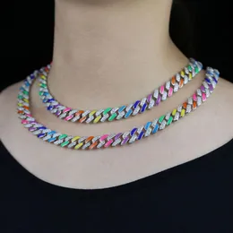 2021 Iced Out Rainbow Emamel Women Hip Hop Choker Jewelry Pave 5A Cubic Zirconia 11mm Cuban Chain Choker Necklace Jewelry Drop Shi3478