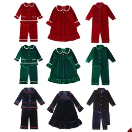 Pyjamas Family Matching Sibling Kids Clothes Veet Red Baby Girls Boys Christmas Pyjamas 2 Pieces PJS Children Set 230310 Drop Delive DH7VX