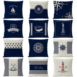 Pillow Cushion/Decorative Pillow Navigatie Blauw Kompas Anker Kussensloop Nautische Shell Vis Home Decoratieve Mediterrane Kussen