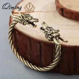 Bangle QIMING Nordic Dragon Bracelet Wristband Women Antique Bew Gold Boho Vintage Men Jewelry Bracelets Viking241L
