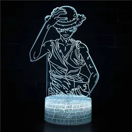 Nattljus för barn en bit apa D Luffy 3d Night Light Porpoise Bedside Lamp 7 Color Changing Xmas Halloween Birthday Present F267P