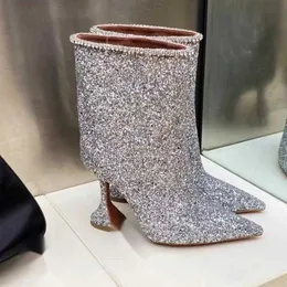 Stiefel Modedesign spitzer Weinglas mit superhochstarken Strassketten Kette Großgröße Knöchel Frauenschuhe