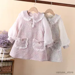 Girl's Dresses Cute Baby Girls Dresses Spring Autumn Puffle Sleeve Kids Princess Clothes Plaid Doll Collar Party Teens Wear for 6 8 10 12 Years