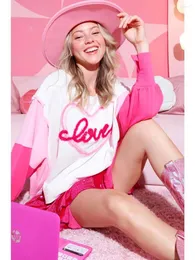 Hoodies femininos Love Yarn Color Block Puir sobre Valentinesday Sweatshirt Dia dos namorados Mulheres Camisa
