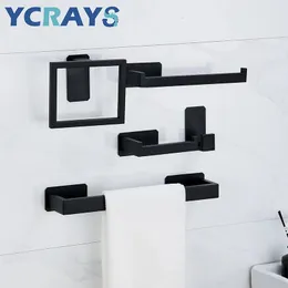 Ycrays nero senza perforazione set hardware set di asciugamani per asciugamano per asciugamano per asciugamano gancio per i prodotti per il bagno accessori 231222