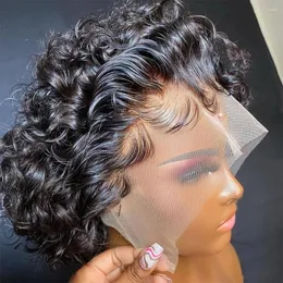 Pixie Wig Lace Front Human Hair Short Purly Brazilian 13x1 الشفافة قطع الشعر للنساء السود