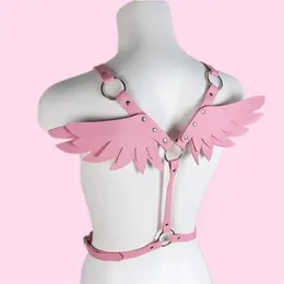 Bälten läder sele kvinnor rosa midja svärd bälte ängel vingar punk gotiska kläder rave outfit fest smycken gåvor kawaii accessori202k