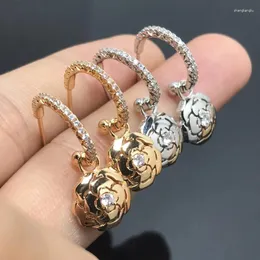 Dangle Earrings Fashion Charm Jewelry Luxury Jewelry 925 Silver Diamonds Rose Blossom for Women's Party عالية الجودة