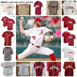 College Baseball nosi NCAA Alabama Crimson Tide Baseball Jersey 39 Garrett McMillan 40 Brock Guffey 41 Connor Ball 44 Zane Denton 48 Landon