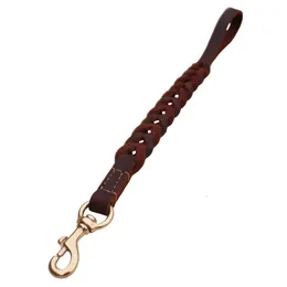 Short Dog Leash Braided Real Leather One step traction belt Explosion-proof pet Walking Training Leads for Medium Large Big Dogs 231221