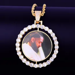 مخصص مخصص PO الدوران ميداليات على الوجهين قلادة قلادة كوبية سلسلة الرابط Zircon الرجال الهيب هوب المجوهرات 2x1 65 بوصة 271Q
