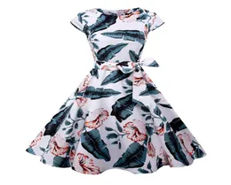 Saiqigui 2018 Summer short Sleeve women dress Vintage ALine big hem oneck Print Hepburn dress vestidos de festa5921355