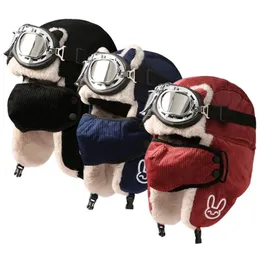 Kalın kış kulak koruma bombardıman şapkası gözlükleri sıcak rüzgarlık şapka şapkası tuzağı tişmezi kulağı rus kayak maskesi şapkası ushanka 231221