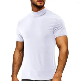 Camisetas masculinas de verão meio gurtleneck de manga curta camiseta casual camiseta casual slim sport esportado de cor curta de cor curta de cor curta camisa