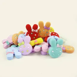 100pcs Silikon Fokal Boncuklar Tavşan Kafa Gıda Sınıfı Bebek Molar Oyuncaklar Diy Emzik Zinciri Mücevher Kalemi Yapım Aksesuarları 231221