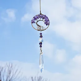 ديكورات حديقة HD Fantasy Amethyst Tree of Life Suncatcher Mainbow Maker Hanging Crystal Healing Decor