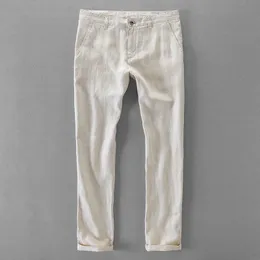 Mäns jeans 100% kvalitet ren linne casual byxor män märke långa byxor män affärsmode byxor för män pantalones pantaloni un pantalon j231222