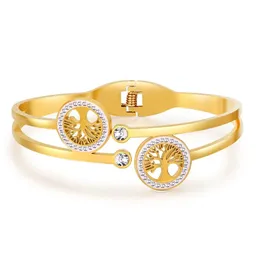 Luxury rostfritt stål Tree of Life öppet armband för kvinnor män guld färg kubik zirkon ingen blek färg lycklig manschett armband smycken 231221