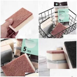 Sponges Scouring Pads Mti Color 5-Piece Kitchen Dishwashing Sponge Double-Sided Cleaning Thickened Wi Pot Stove And Drop Delivery Ho H Dhtel