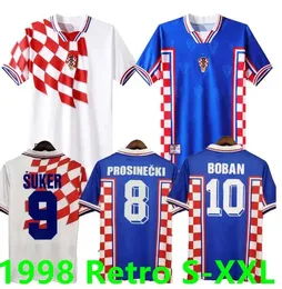 1998 SUKER BOBAN Croatia Home Away Retro Soccer Jerseys Top Thai Quality Vintage Football Shirts Prosinecki SOLDO STIMAC BAJIC Classic football shirt