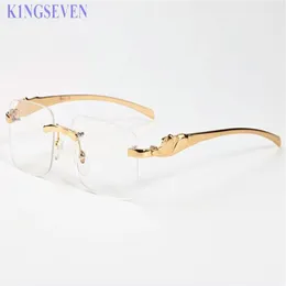 최고 Qulaity Fashion Sunglasses 남성 여성 Rimless Buffalo Horn 안경 Red Box Case Green Clear Lenses Gold Oculos Gafas Lunet3431