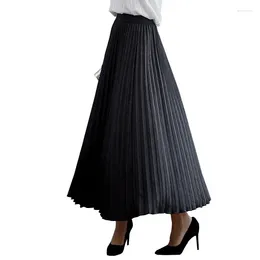 Skirts Plus Size 5XL Womens Midi Long Skirt Mesh Shiner Pleated England Style Lady's Autumn Spring Elastic High Waist