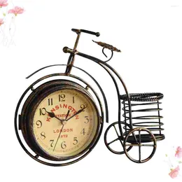 ساعة الجدول 1PC شكل الدراجة على مدار الساعة الرجعية الزخرفة المكتبية للحرف الحديدية الإبداعية لزخارف المتجر المنزلي بدون بطارية (برونزية)