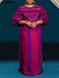 Плюс размер 5xl Vonda Bohemian Printed Women Long Dress Осеннее винтаж Maxi Sundress 3/4 рукав.