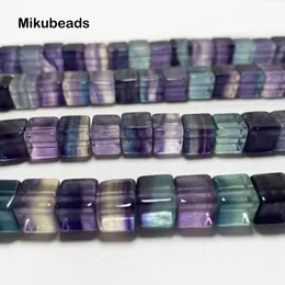 Partihandel naturlig 8mm färgglad fluorit slät fyrkantig lös pärlor för smycken tillverkar DIY -armband halsband 231221