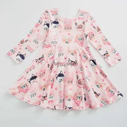 Девушки платья Girlymax Spring Mabd Girls Kids Love Heart Cat Raidbow Print Длина колена с коротким рукавом молоко шелк Drassl231222