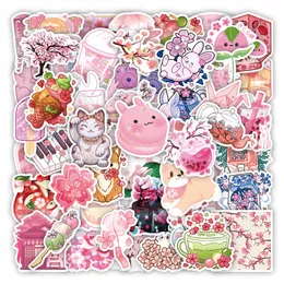 50pcs lila Kirschblüte Lucky Cat Cartoon wasserdichtes PVC -Aufkleber Pack für Kühlschrankautos Laptop Notebook Tasse Telefon Schreibtisch Fahrrad -Skateboard -Hülle.