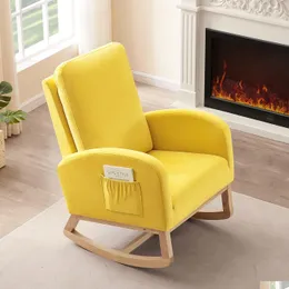 Living Room Furniture Rocking Chair Mid-Century Modern Armchair Upholstered Tall Back Accent Glider Rocker Yellow Drop Delivery Home G Dhjcg