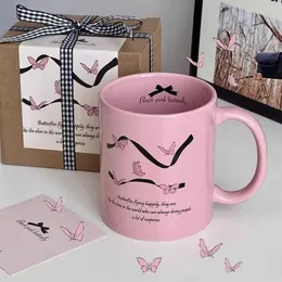 Кружки корейцы ins mug coffee cups послеобеденный чай Kawaii Pink Butterfly Bowknot Ceramic Fashion милый питье