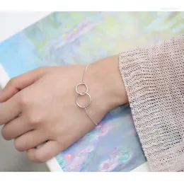 Bağlantı bilezikler papatyalar saf 925 STERLING Gümüş Çift Yuvarlak Çevreler Sonsuz Zincir Pulseras Accessoires Kadın İfade Takı