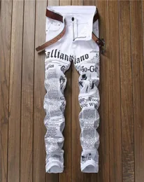 Men039s dżinsy Mężczyźni jesienne hip hop dżinsowe spodnie klasyczny liter spaper wydrukowany swobodny szczupły kowbojki man młoda moda White3240185
