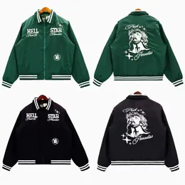 23FW Hellstar Embroidered Zippered Jacket American Men 's Hip Hop Loose Bomber Jackets Coats 231221