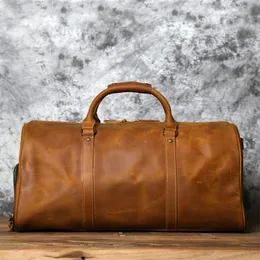 Herr retro äkta läder resväskor handbagage första lagret cowhide 2035l helg affärsresa handväska axel messenger 231221