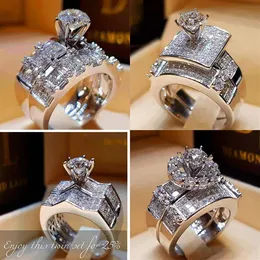 Vecalon Boho Female Diamond Wedding Ring Set Fashion 925 Silver Big Stone Finger Ring Promise Brudförlovningsringar för kvinnor211e