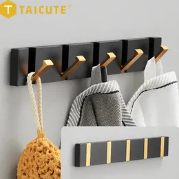 Taicute folding handdukhängare 2ways installation vägg krokar kappkläder hållare för badrum kök sovrum hall svart guld 231221