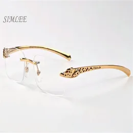 2018 Vintage Designer Solglasögon för män Kvinnor Rimless Buffalo Horn Glasses Gold Leopard Frames Billiga solglasögon Kvinnor Eyeglasses242C