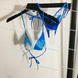 Sexig rem bikini designer hav tryckt baddräkt v hals push up bh trosor set strand surfing badkläder för sommarpar
