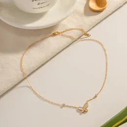 Anhänger Halsketten Allme Fairy CZ Zirkonweiß -Naturschalte Schmetterling für Frauen 18K Gold PVD plattiert Titanium Stahl Halskette